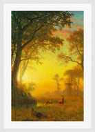 Albert Bierstadt Print, Albert Bierstadt - Light in the Forest in a white frame