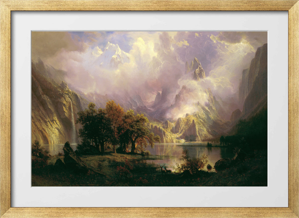 Albert Bierstadt Print, Albert Bierstadt - Rocky Mountain Landscape - Google Art Project in a gold frame