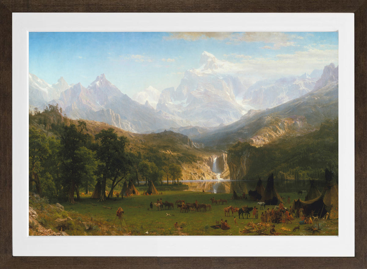 Albert Bierstadt Print, Albert Bierstadt - The Rocky Mountains, Lander's Peak in a brown frame