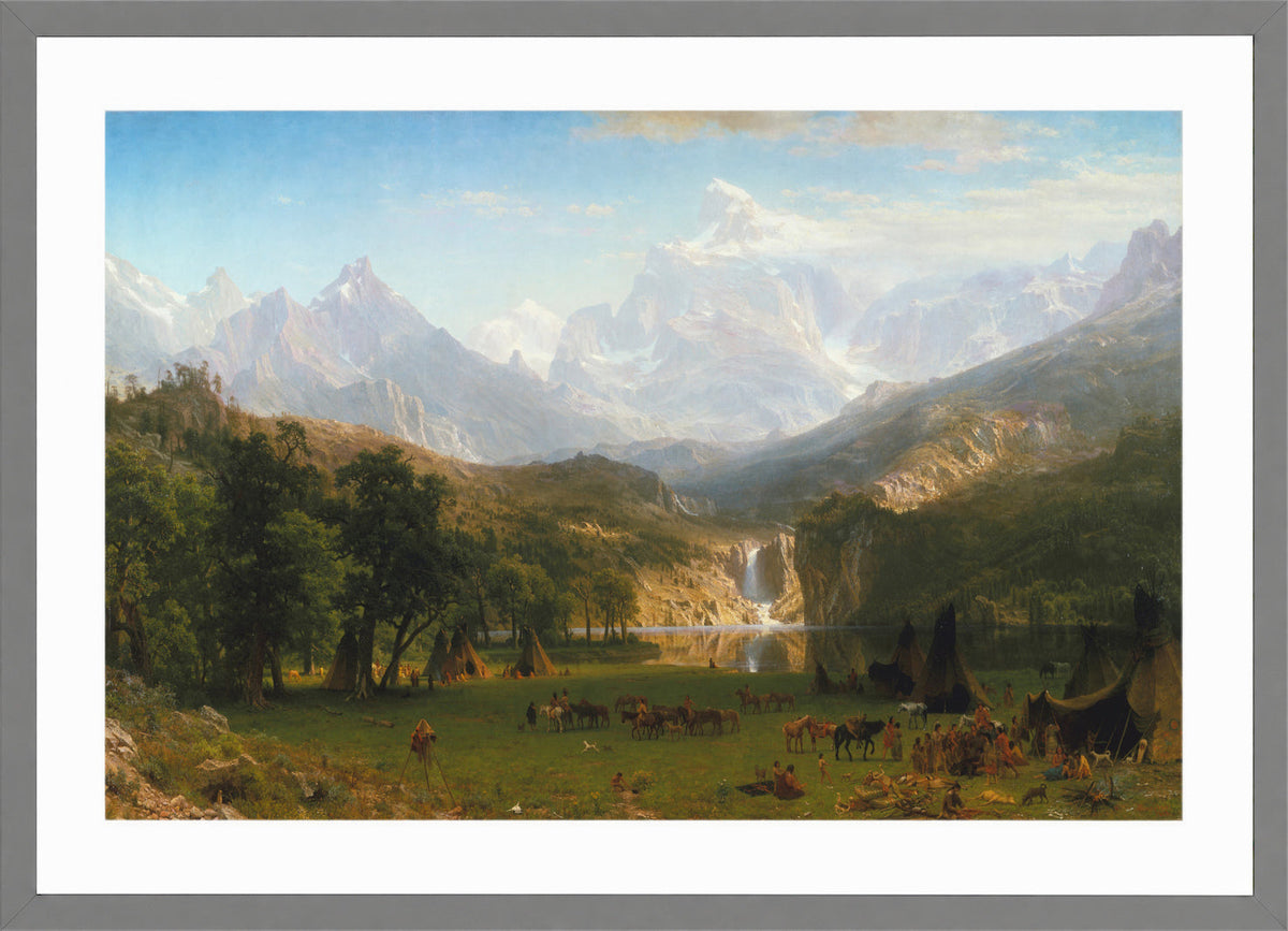 Albert Bierstadt Print, Albert Bierstadt - The Rocky Mountains, Lander's Peak in a light grey frame