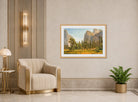 Albert Bierstadt Print, Bridal Veil Falls, Yosemite Valley, California (1871-1873) displayed in an Art Deco interior