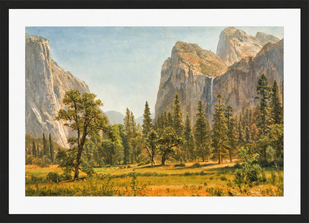 Albert Bierstadt Print, Bridal Veil Falls, Yosemite Valley, California (1871-1873) in a black frame