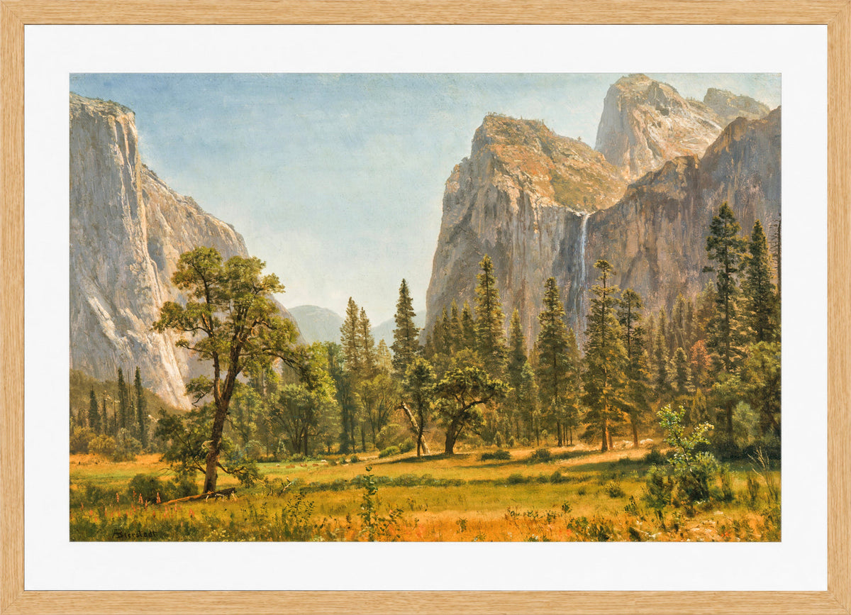 Albert Bierstadt Print, Bridal Veil Falls, Yosemite Valley, California (1871-1873) in an oak frame