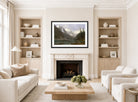 Albert Bierstadt Print, Canadian Rockies (Lake Louise) (ca. 1889) displayed in a Scandinavian living room