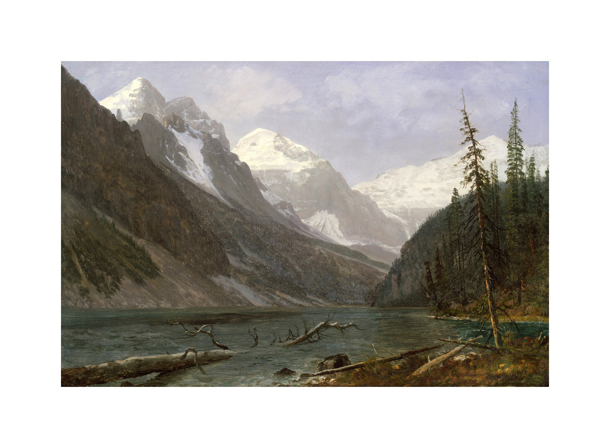 Albert Bierstadt Print, Canadian Rockies (Lake Louise) (ca. 1889) with a white border for rolled canvas