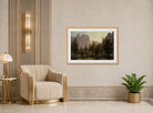 Albert Bierstadt Print, Cathedral Rocks, Yosemite Valley displayed in an Art Deco interior