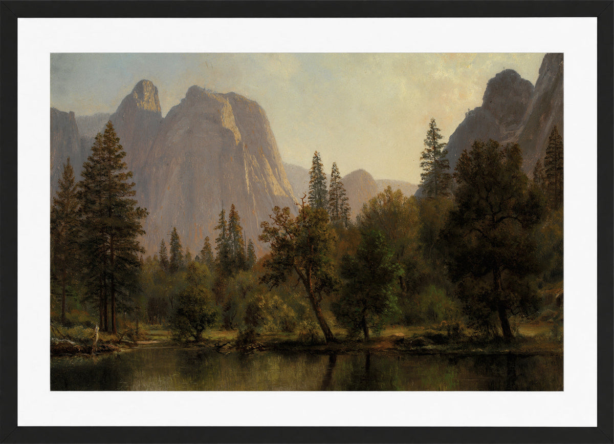Albert Bierstadt Print, Cathedral Rocks, Yosemite Valley in a black frame