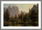 Albert Bierstadt Print, Cathedral Rocks, Yosemite Valley in a light grey frame