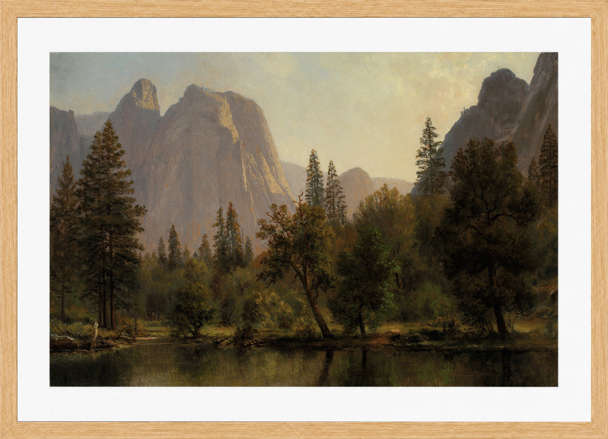 Albert Bierstadt Print, Cathedral Rocks, Yosemite Valley in an oak frame