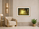 Albert Bierstadt Print, Deer in a clearing, yosemite displayed in an Art Deco interior