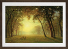 Albert Bierstadt Print, Deer in a clearing, yosemite in a brown frame