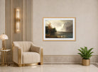 Albert Bierstadt Print, Estes Park, Colorado, Whyte’s Lake (circa 1877) displayed in an Art Deco interior
