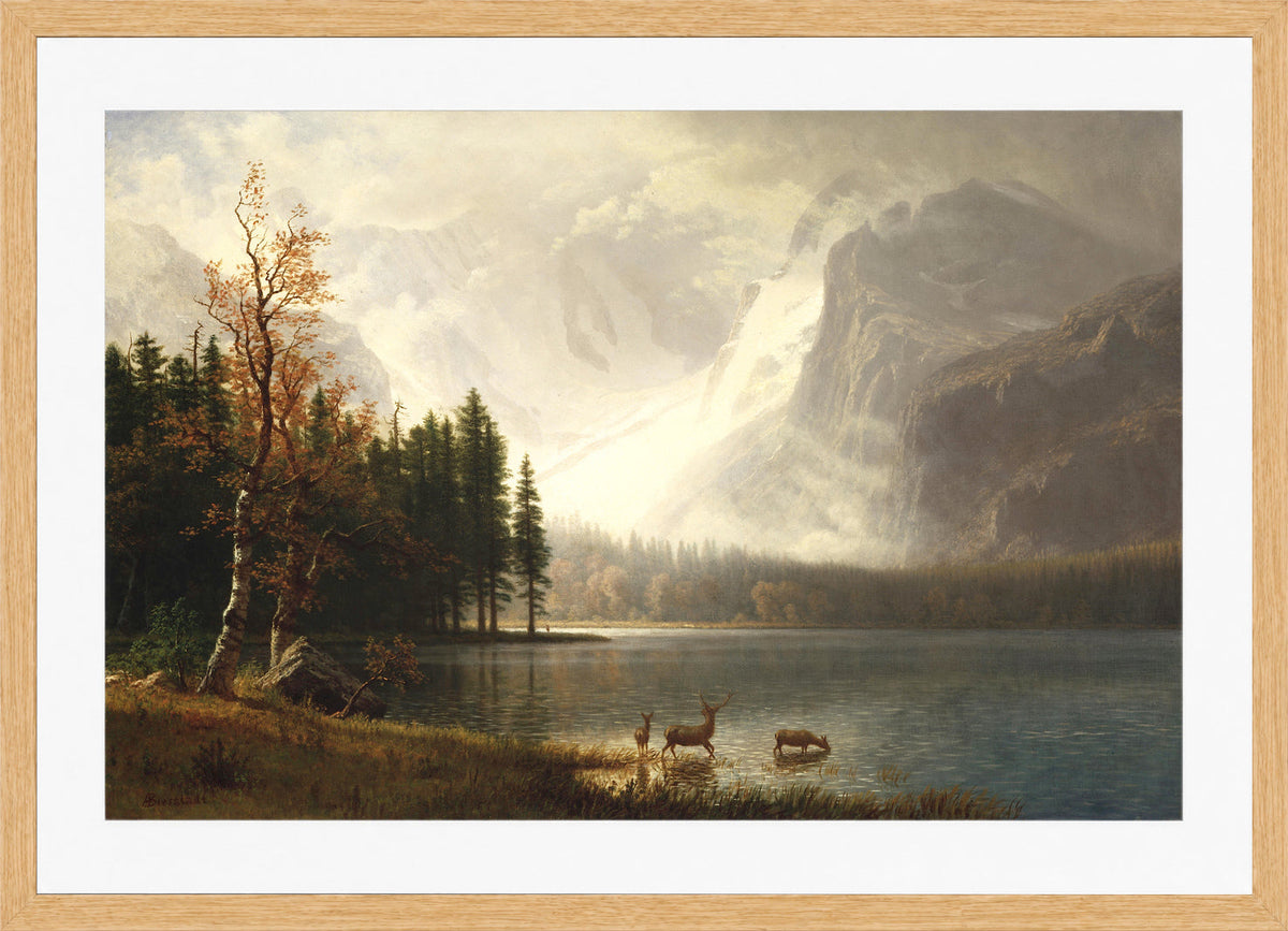 Albert Bierstadt Print, Estes Park, Colorado, Whyte’s Lake (circa 1877) in an oak frame
