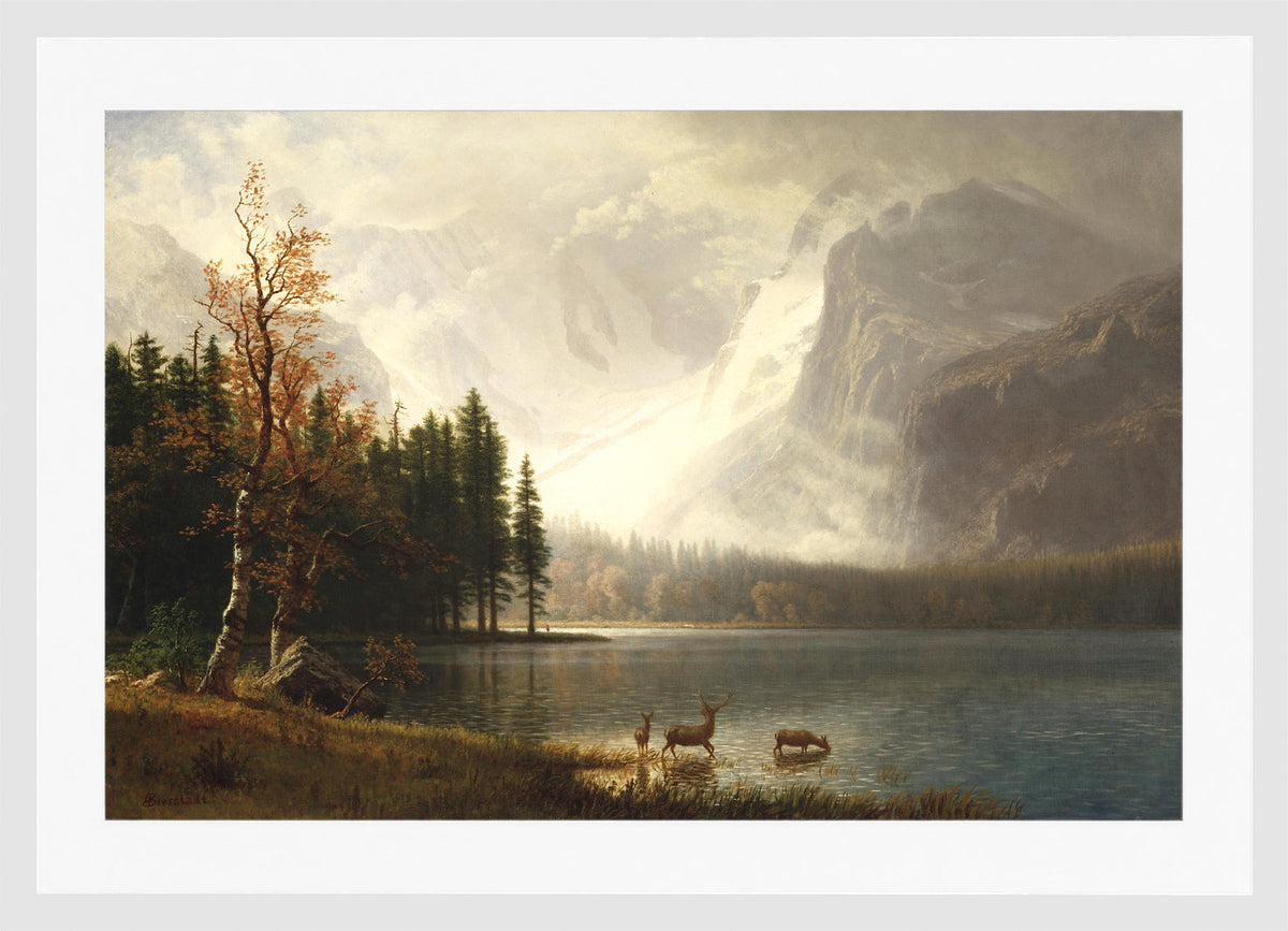Albert Bierstadt Print, Estes Park, Colorado, Whyte’s Lake (circa 1877) in a white frame