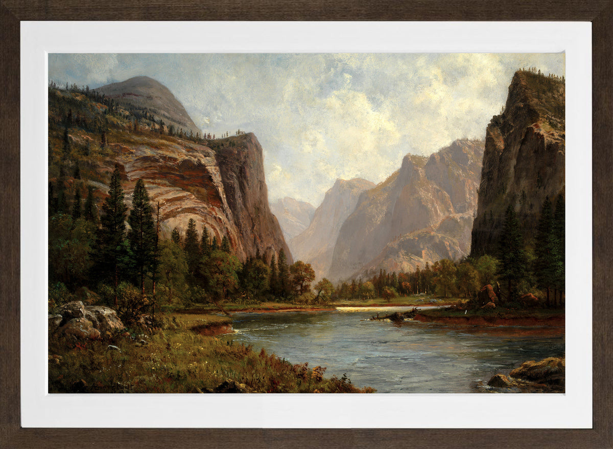 Albert Bierstadt Print, Gates of the Yosemite (ca. 1882) in a brown frame