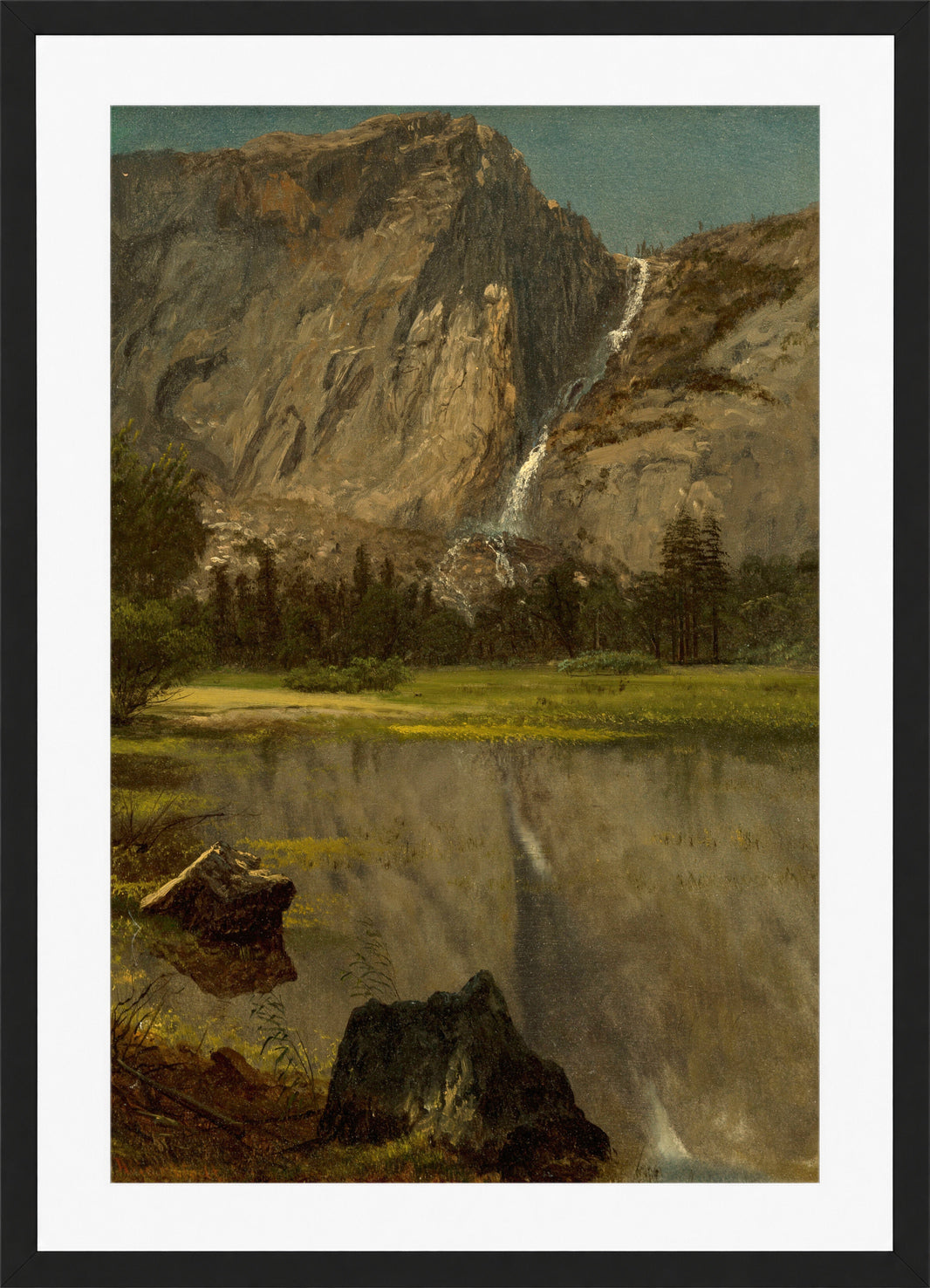 Albert Bierstadt Print, Hetch Hetchy Falls,California in a black frame