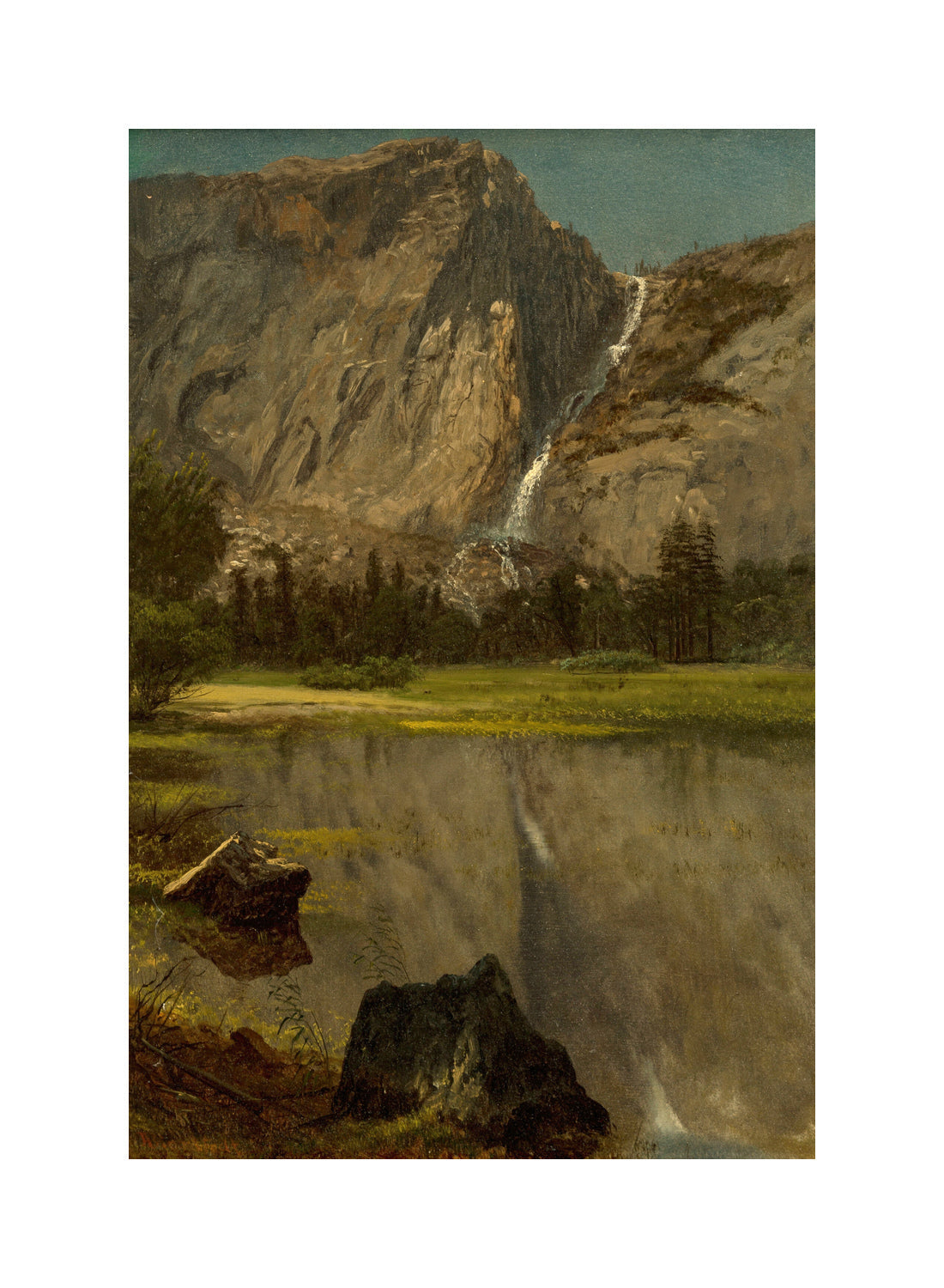 Albert Bierstadt Print, Hetch Hetchy Falls,California with a white border for rolled canvas