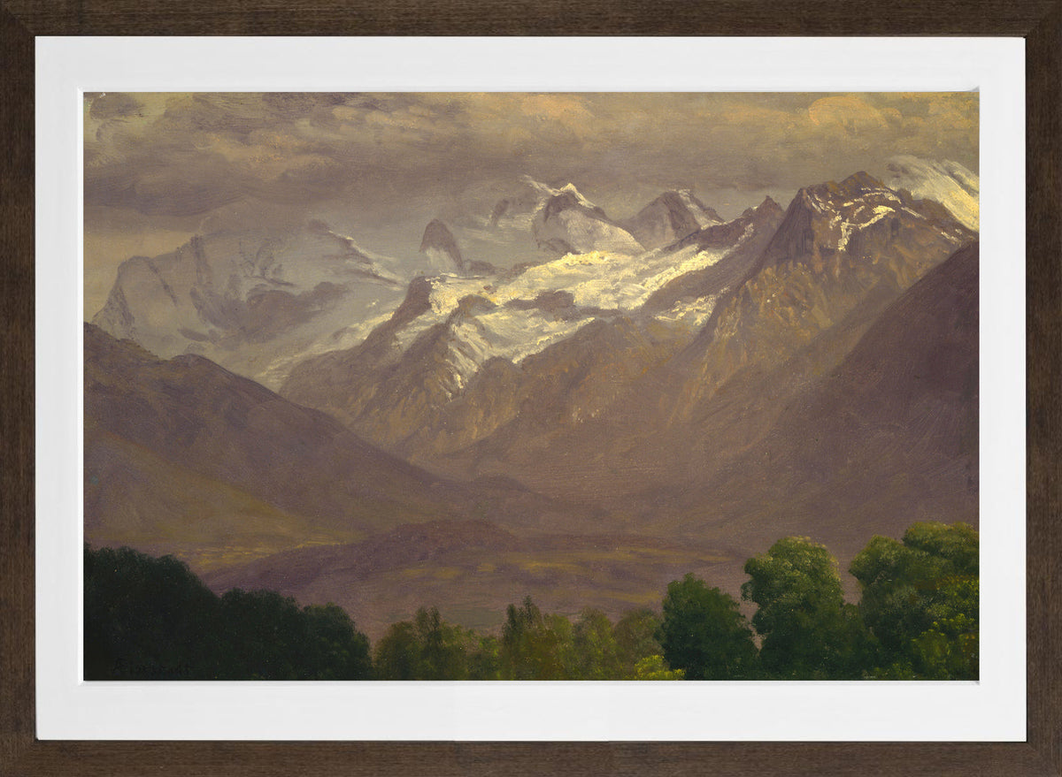 Albert Bierstadt Print, In the High Mountains in a brown frame