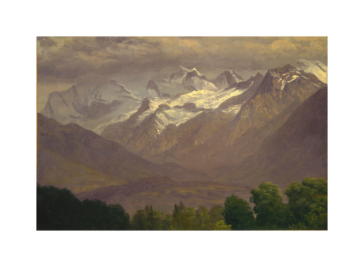 Albert Bierstadt Print, In the High Mountains with a white border for rolled canvas