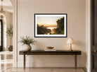 Albert Bierstadt Print, Island Lake, Wind River Range, Wyoming (1861) displayed above a console table