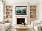 Albert Bierstadt Print, Lake Lucerne displayed in a Scandinavian living room
