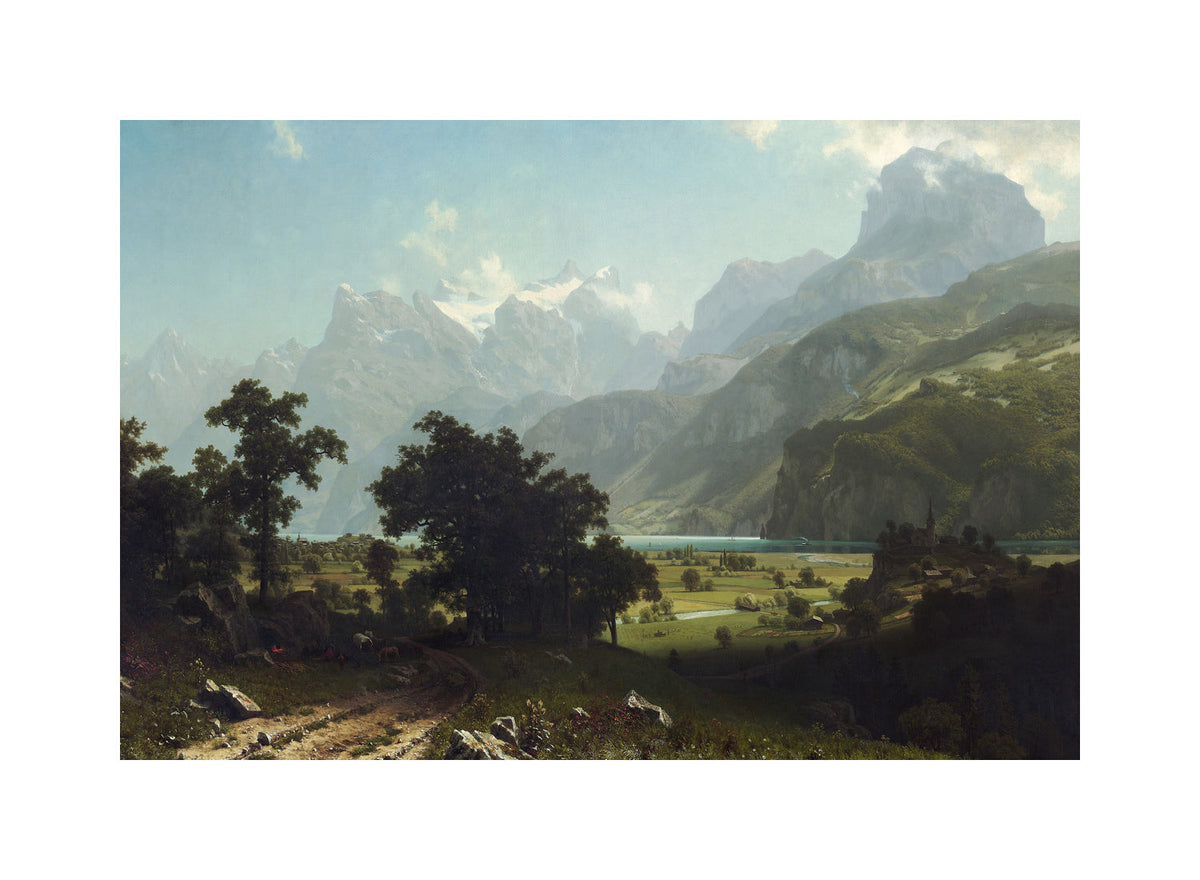 Albert Bierstadt Print, Lake Lucerne with a white border for rolled canvas