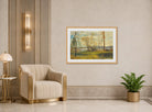 Albert Bierstadt Print, Lake Tahoe (1872) displayed in an Art Deco interior
