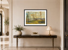 Albert Bierstadt Print, Lake Tahoe (1872) displayed above a console table