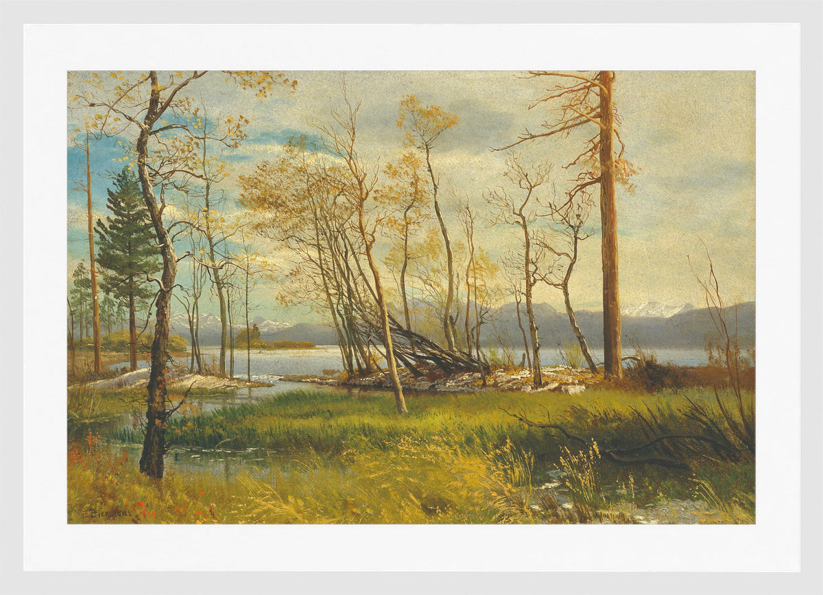 Albert Bierstadt Print, Lake Tahoe (1872) in a white frame