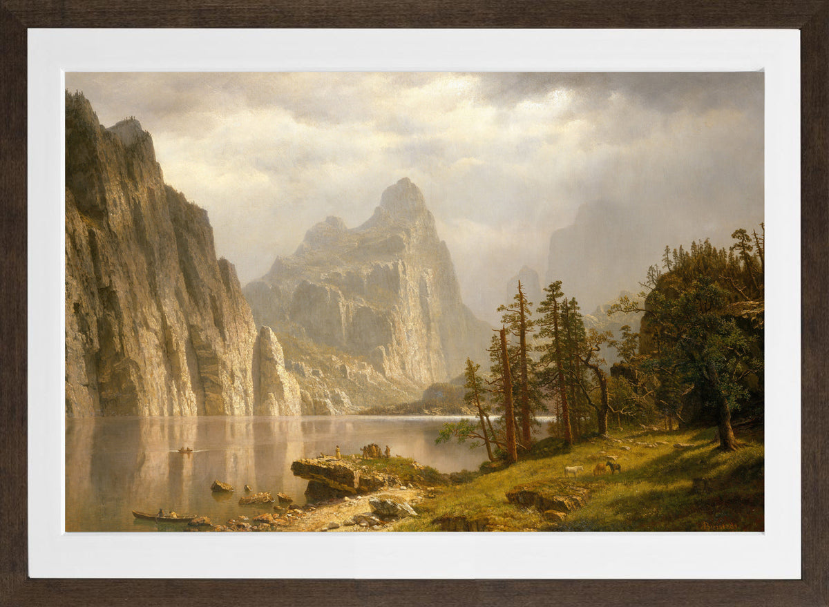 Albert Bierstadt Print, Merced River, Yosemite Valley in a brown frame
