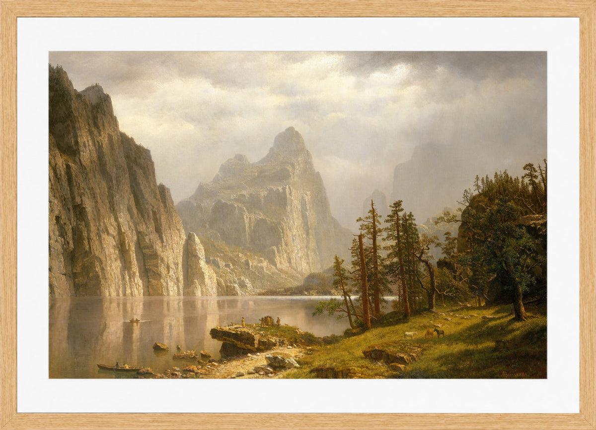 Albert Bierstadt Print, Merced River, Yosemite Valley in an oak frame