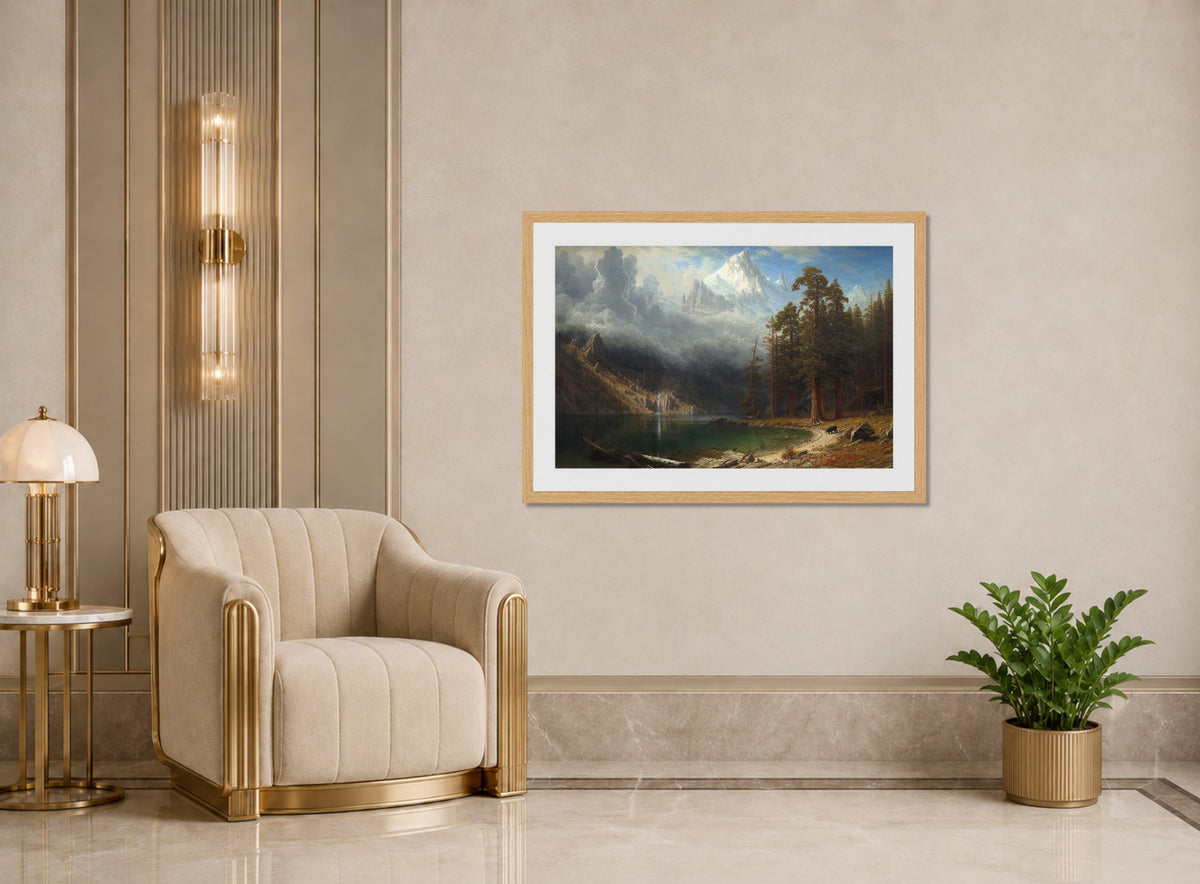 Albert Bierstadt Print, Mount Corcoran displayed in an Art Deco interior