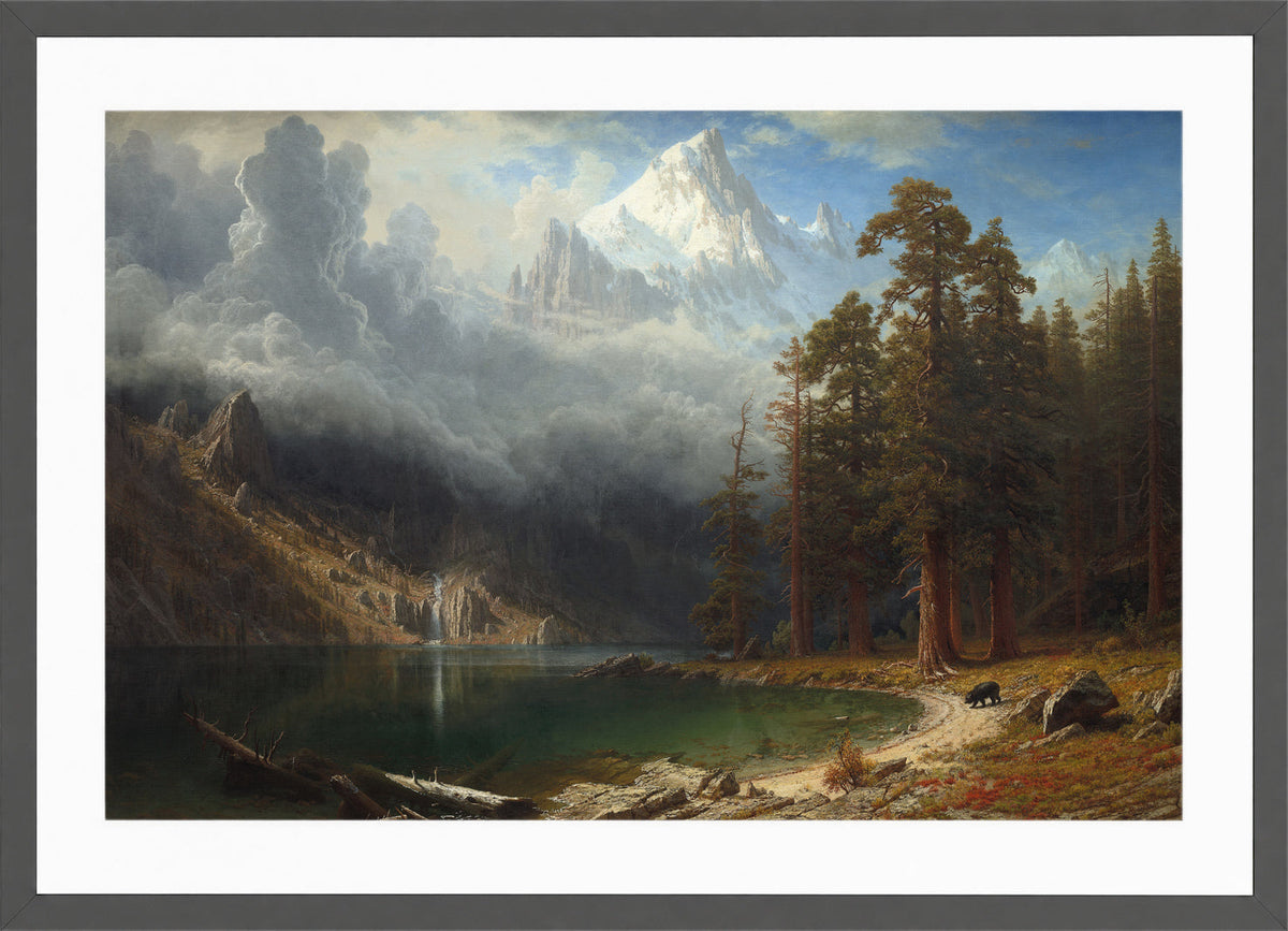 Albert Bierstadt Print, Mount Corcoran in a dark grey frame