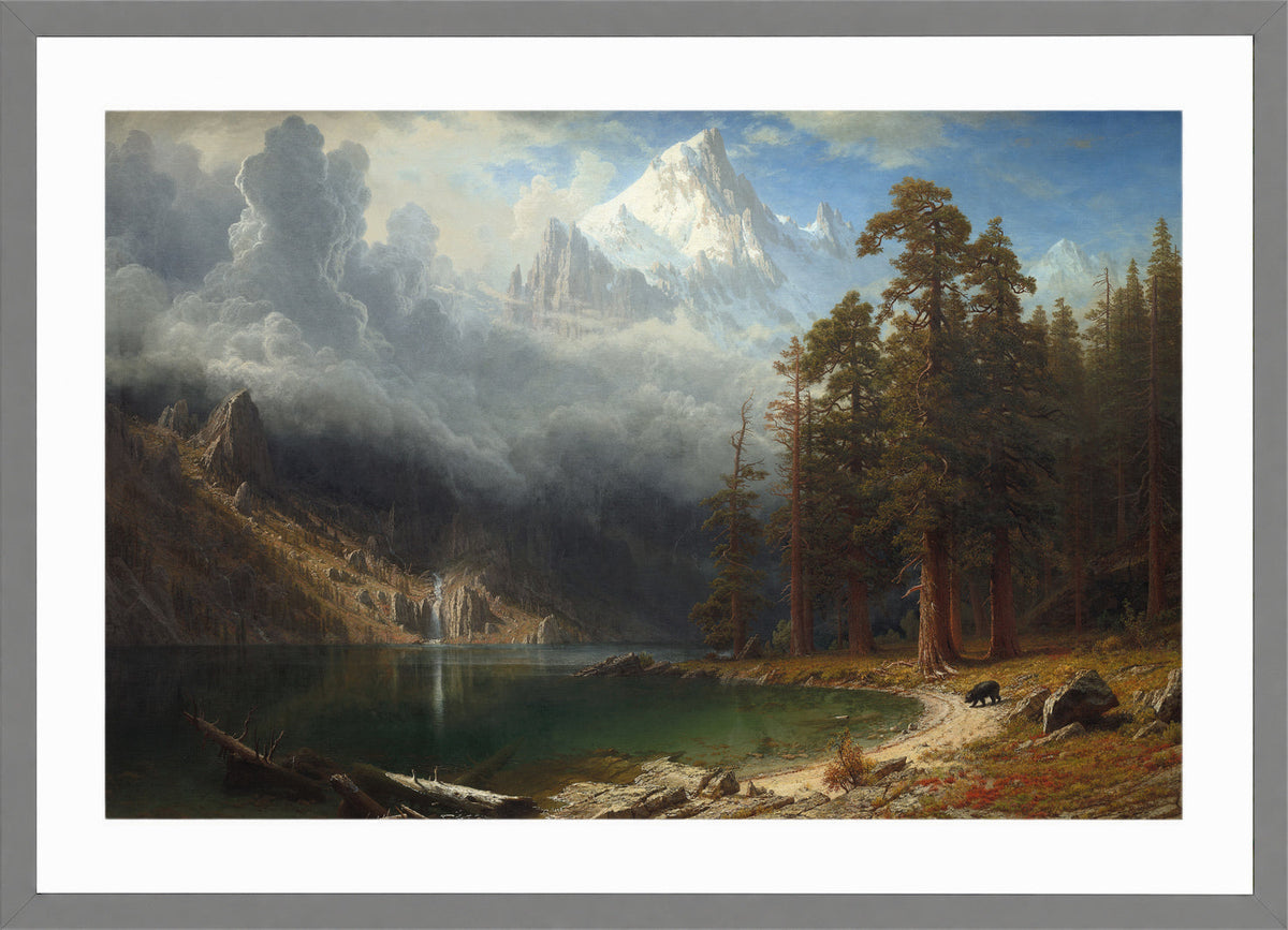 Albert Bierstadt Print, Mount Corcoran in a light grey frame