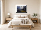 Albert Bierstadt Print, Mount Starr King, Yosemite displayed above a bed