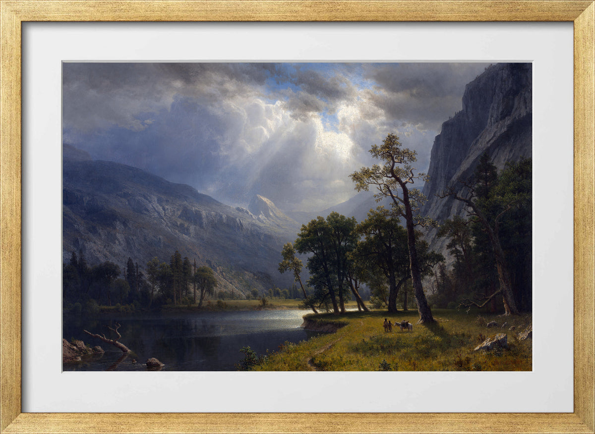Albert Bierstadt Print, Mount Starr King, Yosemite in a gold frame