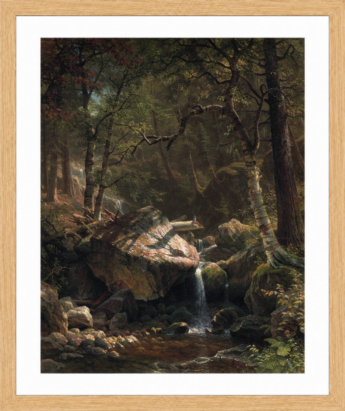 Albert Bierstadt Print, Mountain Brook in an oak frame