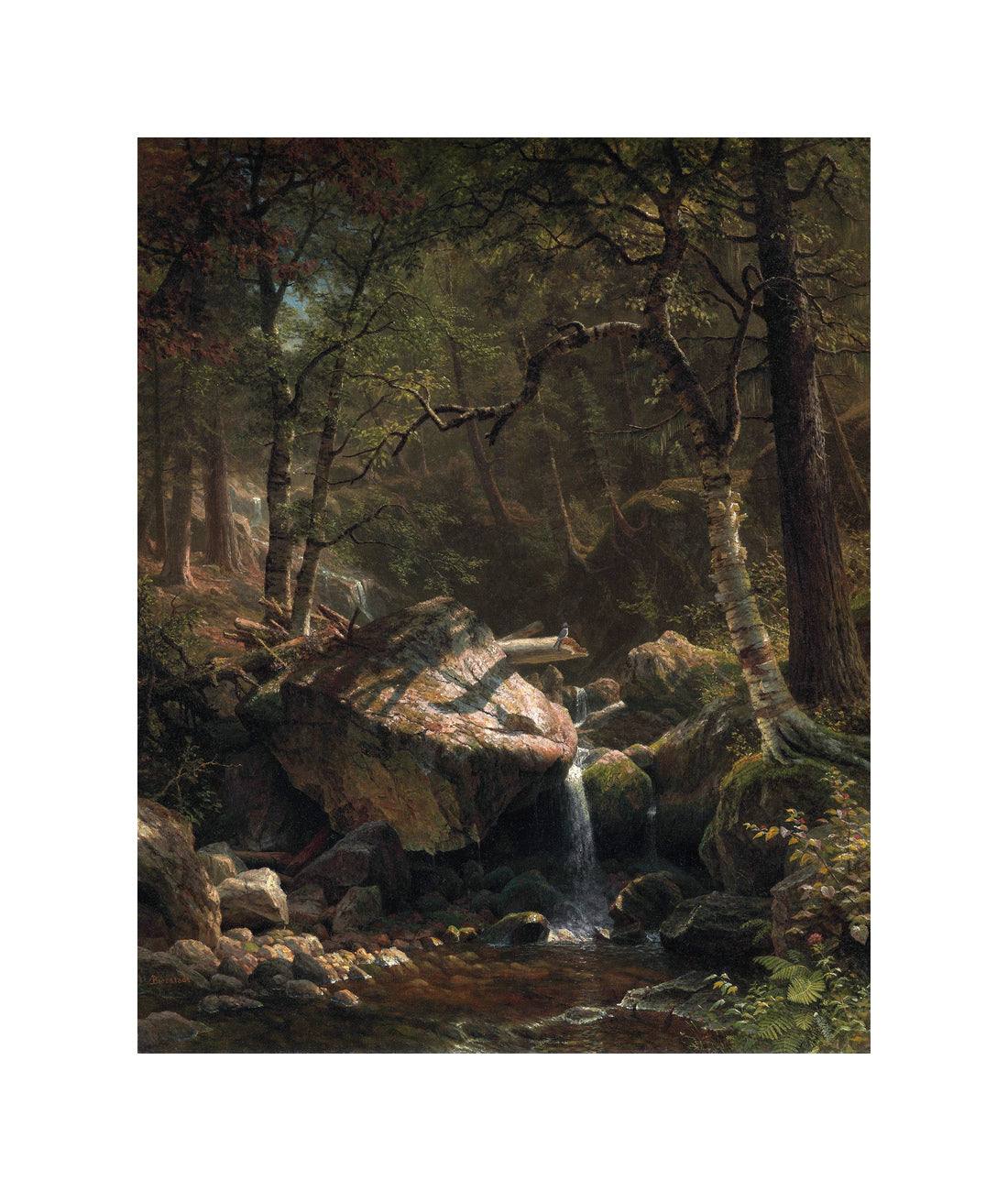 Albert Bierstadt Print, Mountain Brook with a white border for rolled canvas