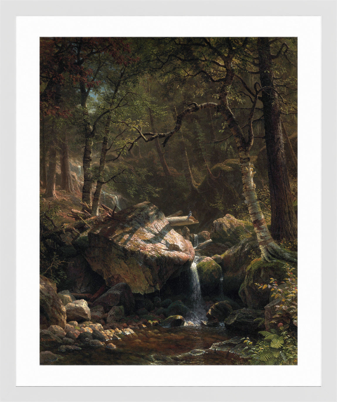 Albert Bierstadt Print, Mountain Brook in a white frame