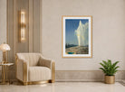 Albert Bierstadt Print, Old Faithful displayed in an Art Deco interior