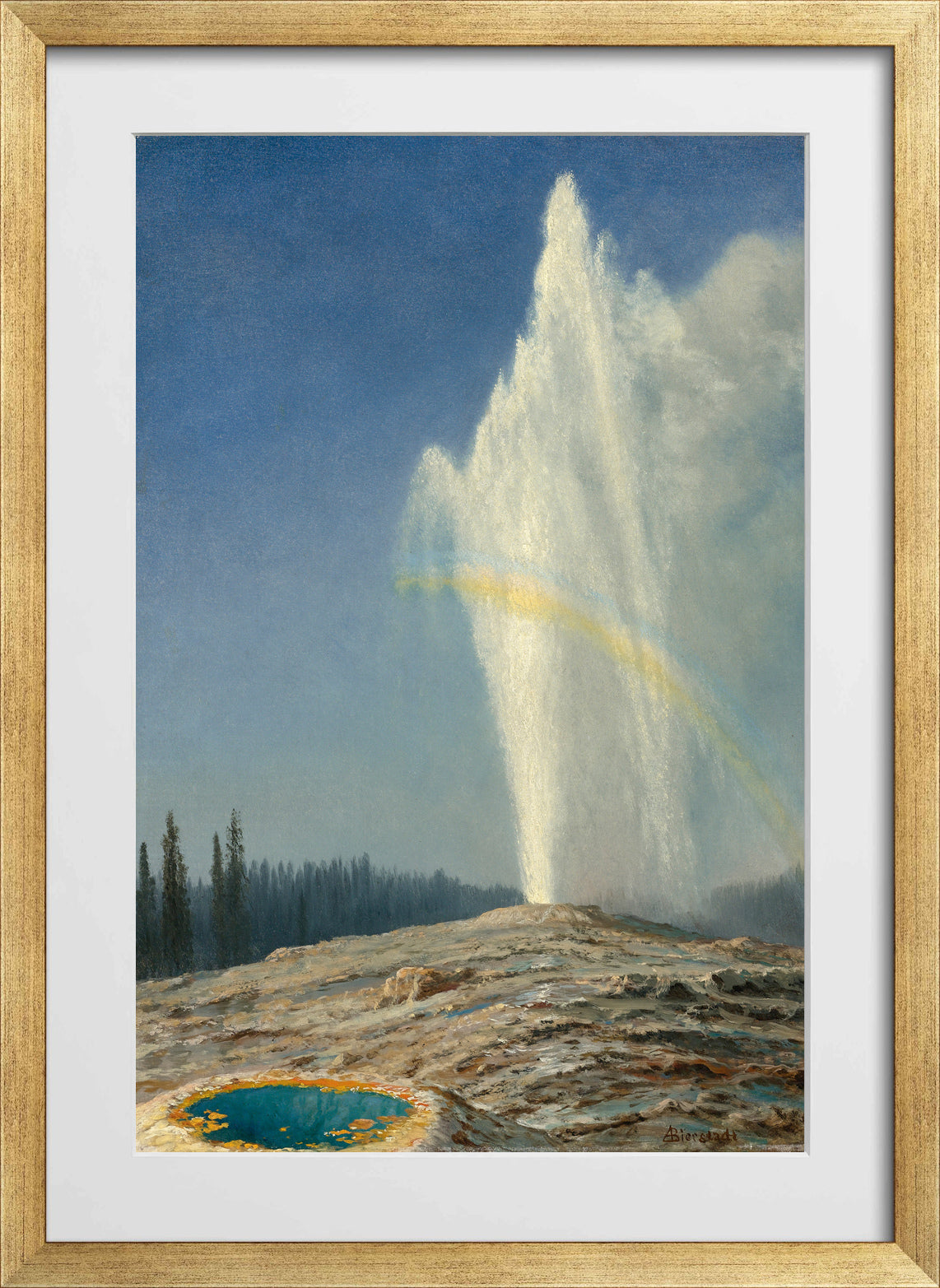 Albert Bierstadt Print, Old Faithful in a gold frame