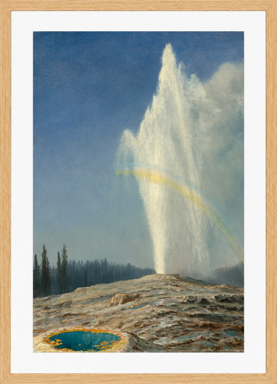 Albert Bierstadt Print, Old Faithful in an oak frame