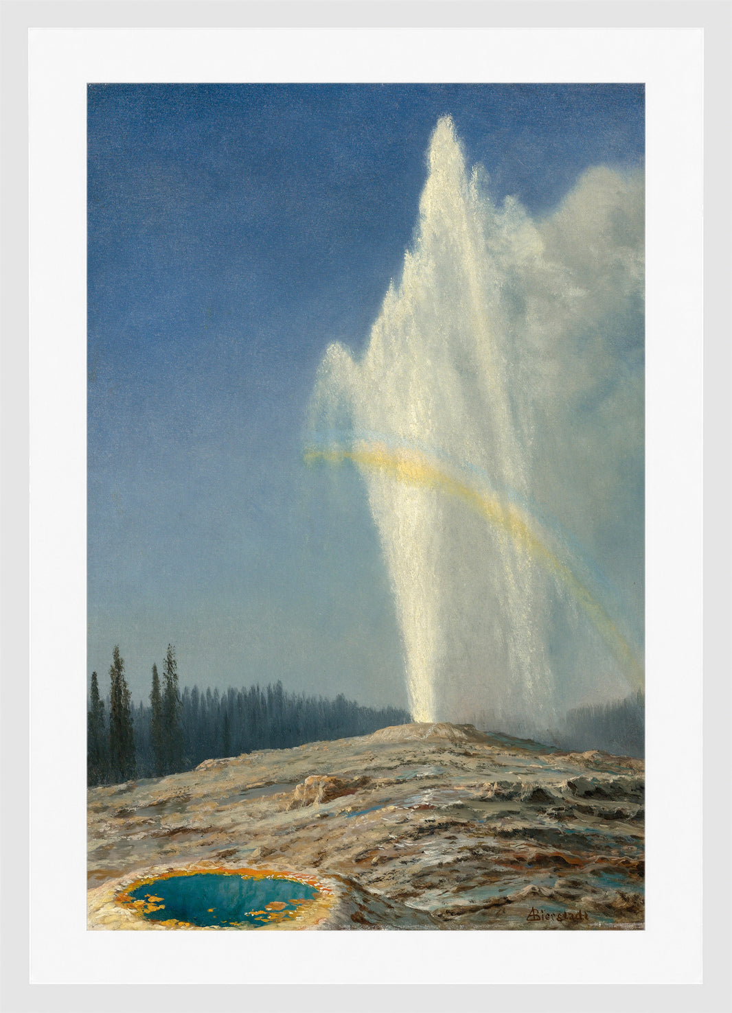 Albert Bierstadt Print, Old Faithful in a white frame