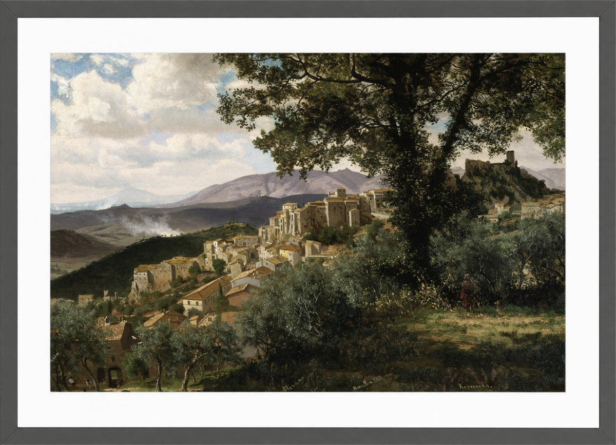 Albert Bierstadt Print, Olevano in a dark grey frame