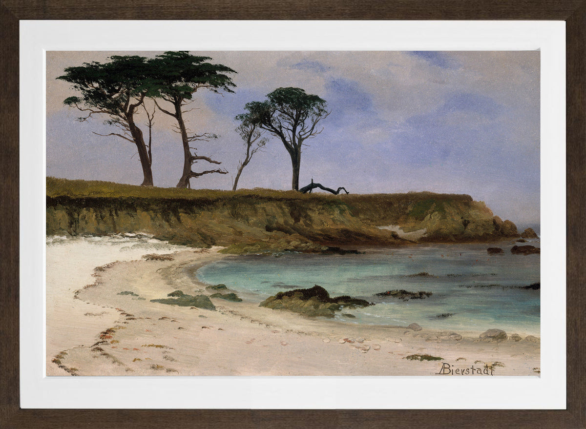 Albert Bierstadt Print, Sea Cove in a brown frame