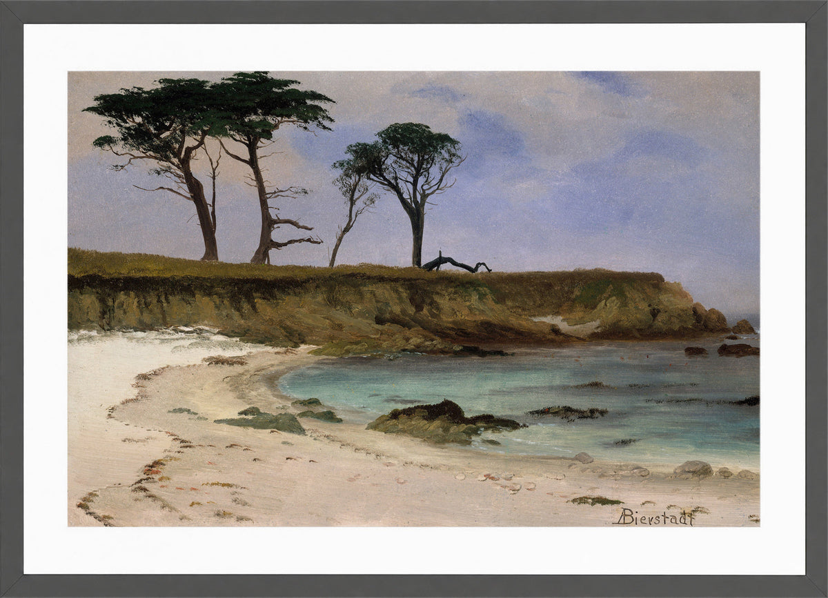 Albert Bierstadt Print, Sea Cove in a dark grey frame