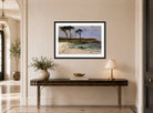 Albert Bierstadt Print, Sea Cove displayed above a console table