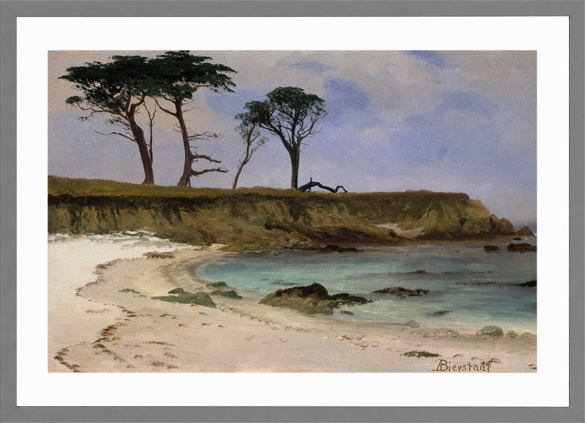 Albert Bierstadt Print, Sea Cove in a light grey frame
