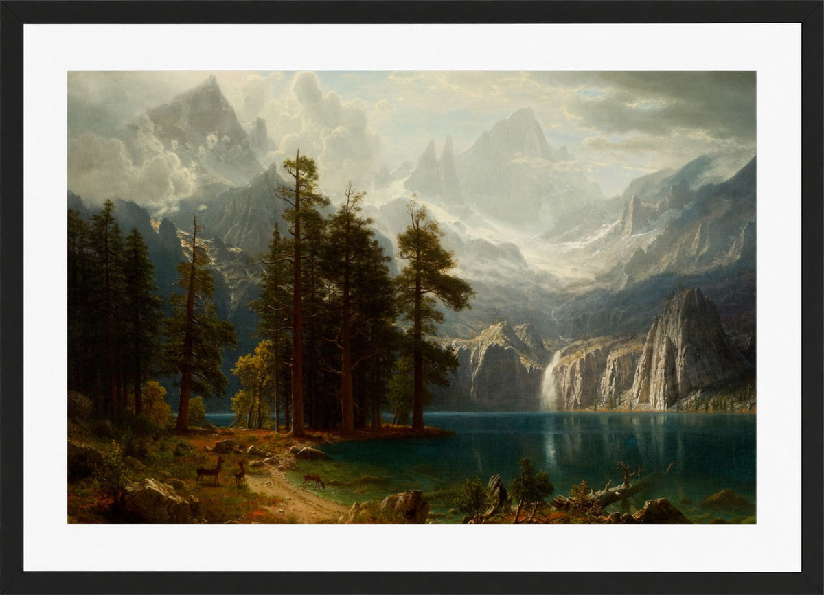 Albert Bierstadt Print, Sierra Nevada Albert Bierstadt circa 1871 in a black frame
