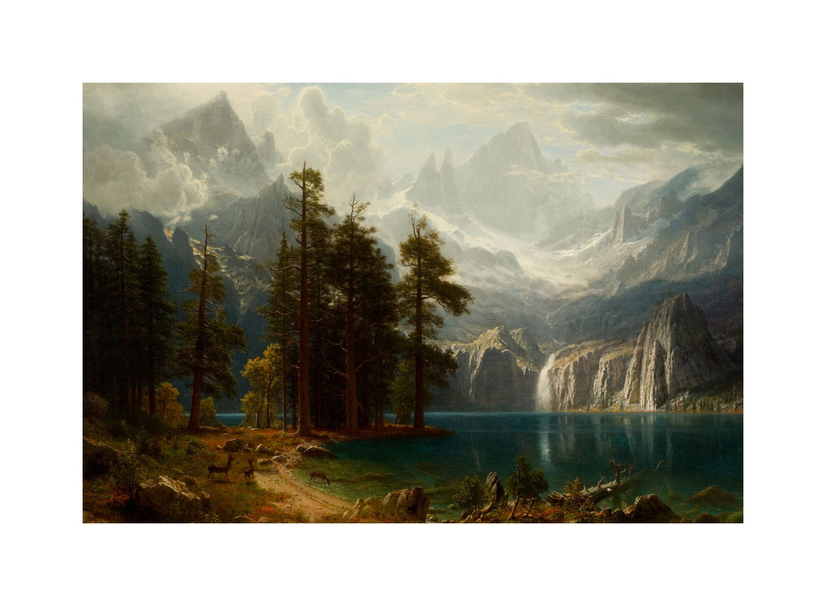 Albert Bierstadt Print, Sierra Nevada Albert Bierstadt circa 1871 with a white border for rolled canvas
